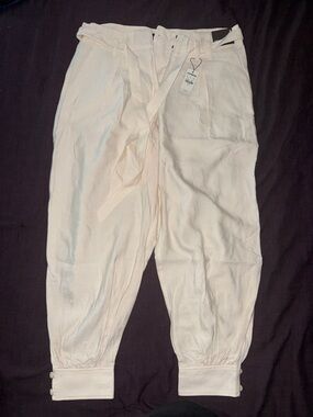 Express Light Beige Paperbag Waist Tapered Pants
